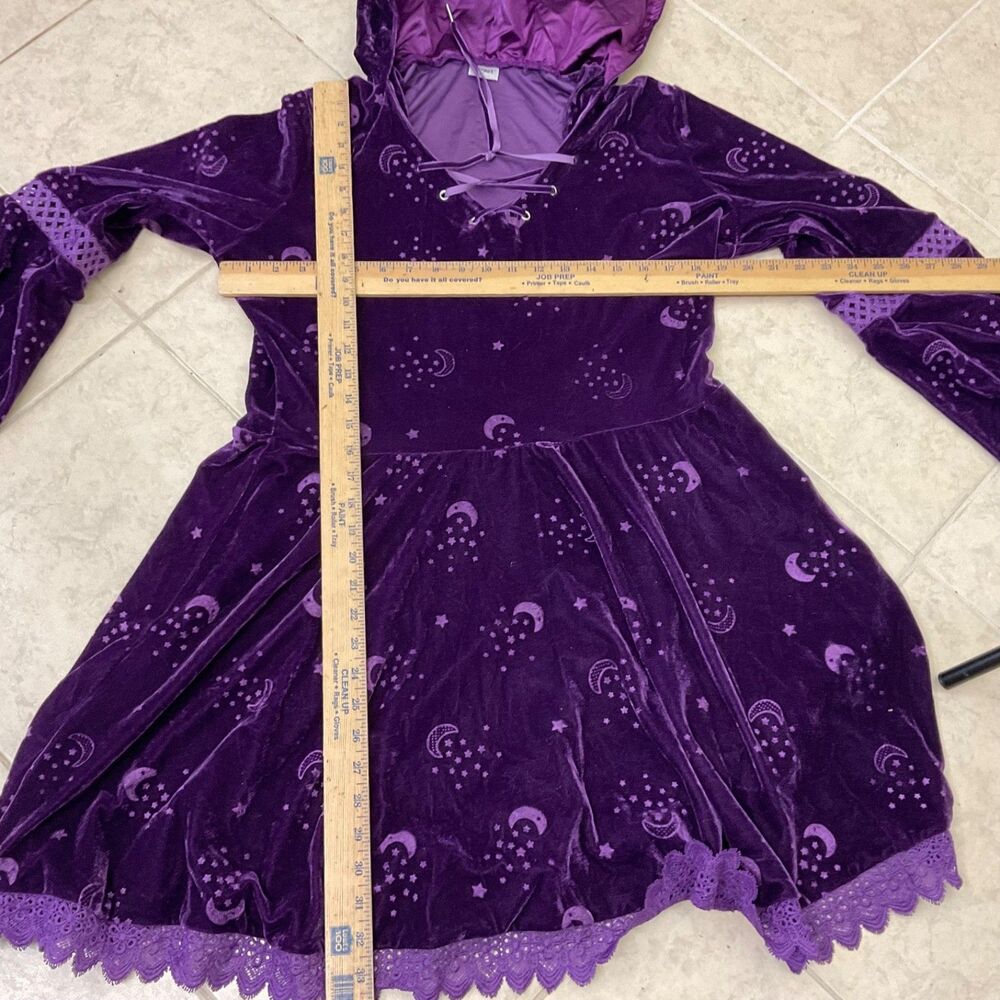 Spirit Halloween Midnight Sorceress Velour Hooded mini Dress XL Moon Stars - Picture 6 of 10